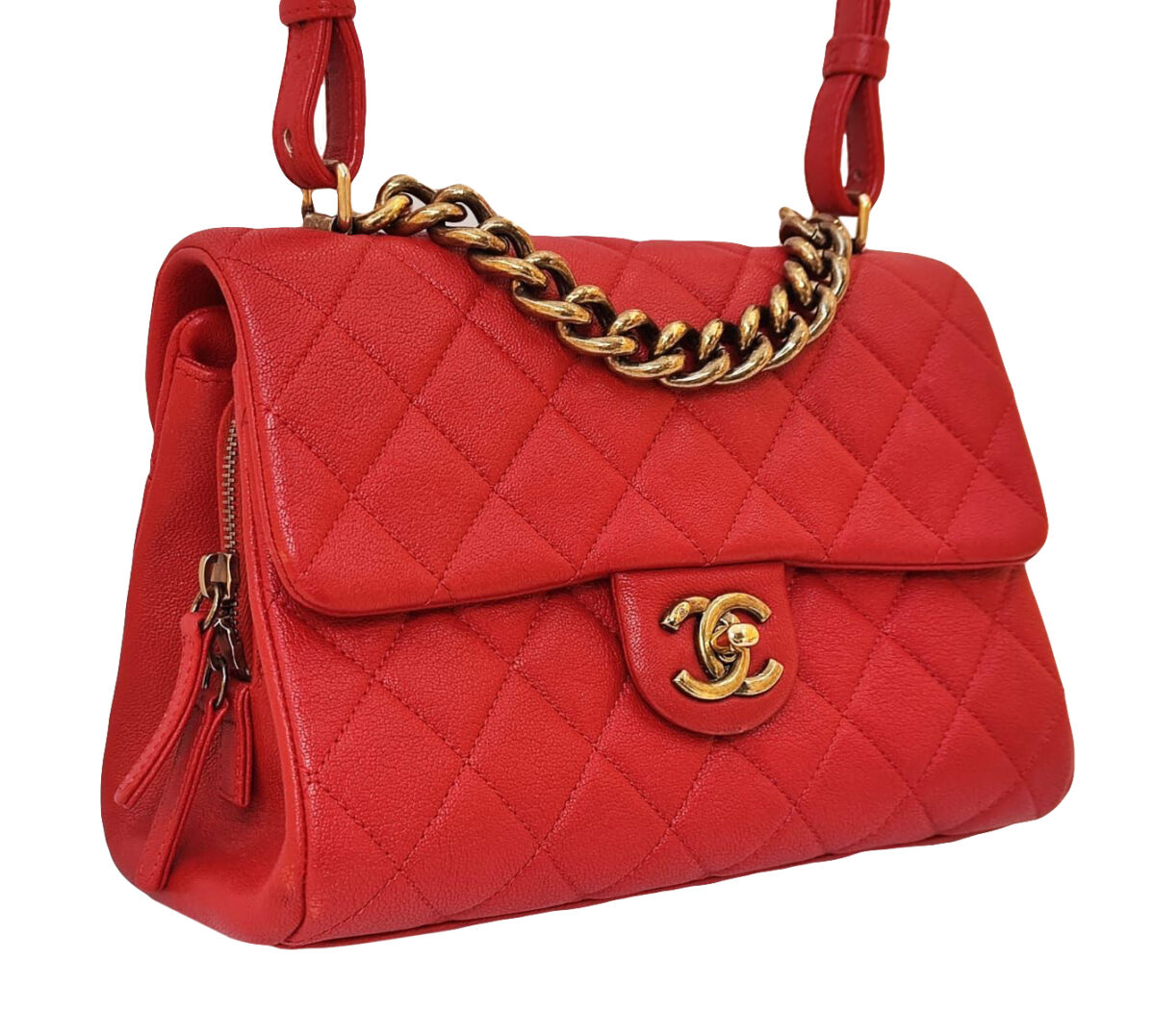 RED SHEEPSKIN LEATHER TRAPEZIO SMALL FLAP BAG