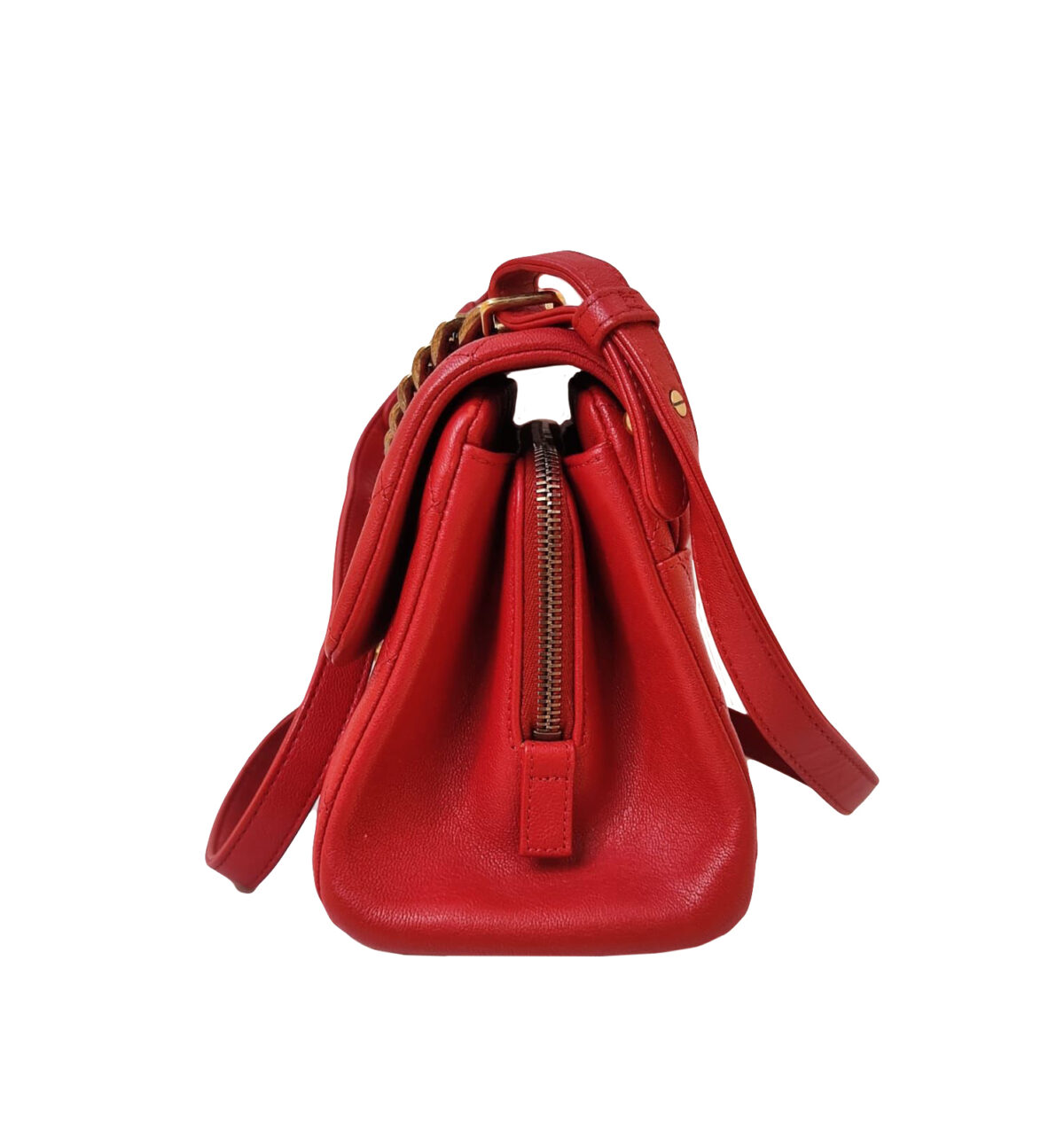 RED SHEEPSKIN LEATHER TRAPEZIO SMALL FLAP BAG