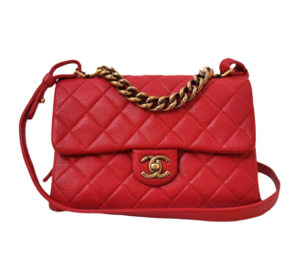 RED SHEEPSKIN LEATHER TRAPEZIO SMALL FLAP BAG