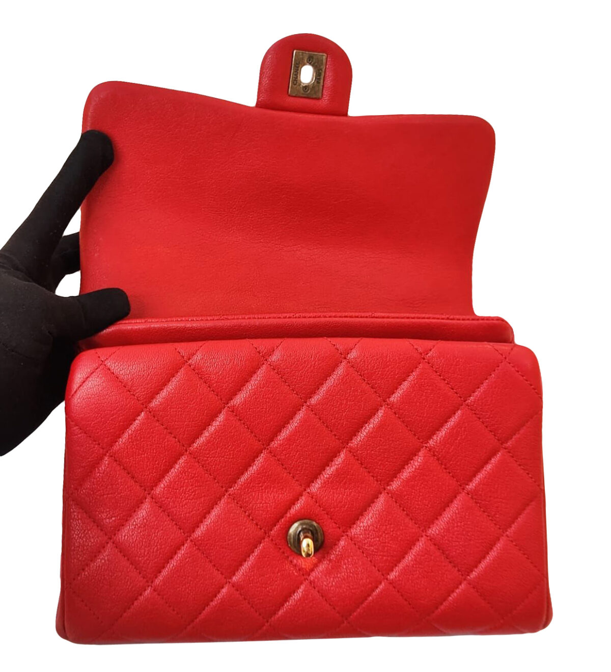 RED SHEEPSKIN LEATHER TRAPEZIO SMALL FLAP BAG