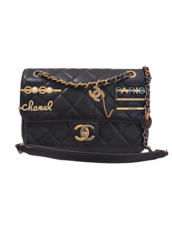 BLACK LAMBSKIN QUILTED LEATHER COCO CLIPS SMALL TWO TONE CC FLAP BAG