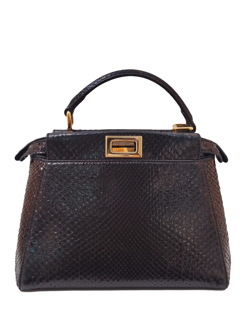 BLACK PYTHON LEATHER MINI PEEKABOO TOP HANDLE BAG - styleforless