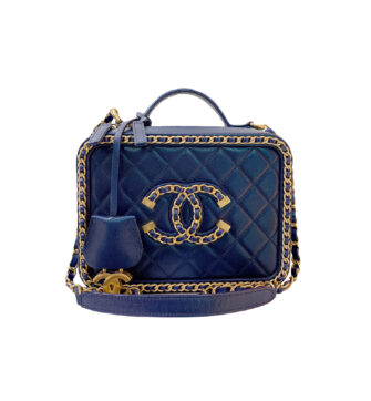 NAVY BLUE CHAIN AROUND CC FILIGREE VANITY BAG