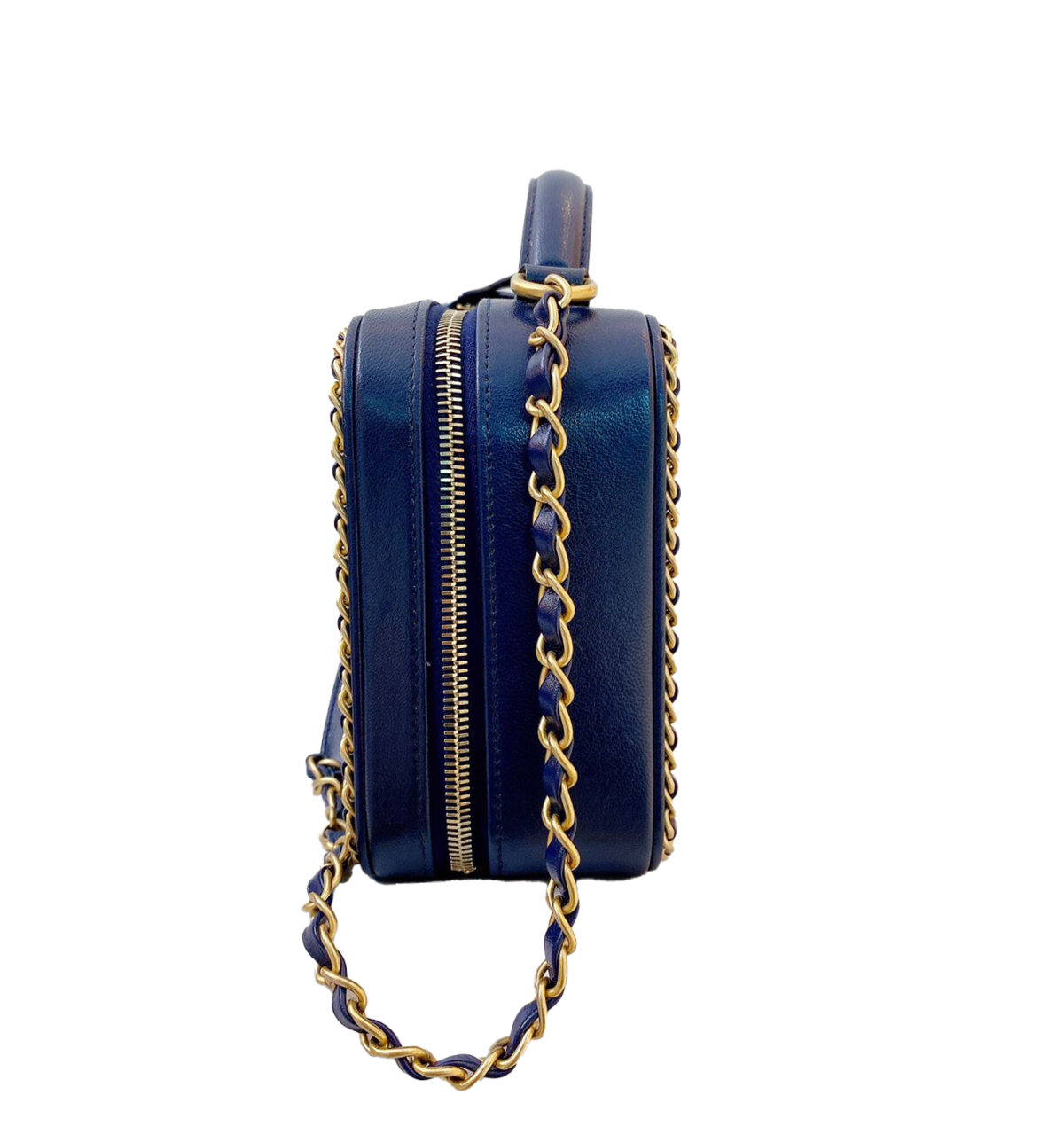 NAVY BLUE CHAIN AROUND CC FILIGREE VANITY BAG