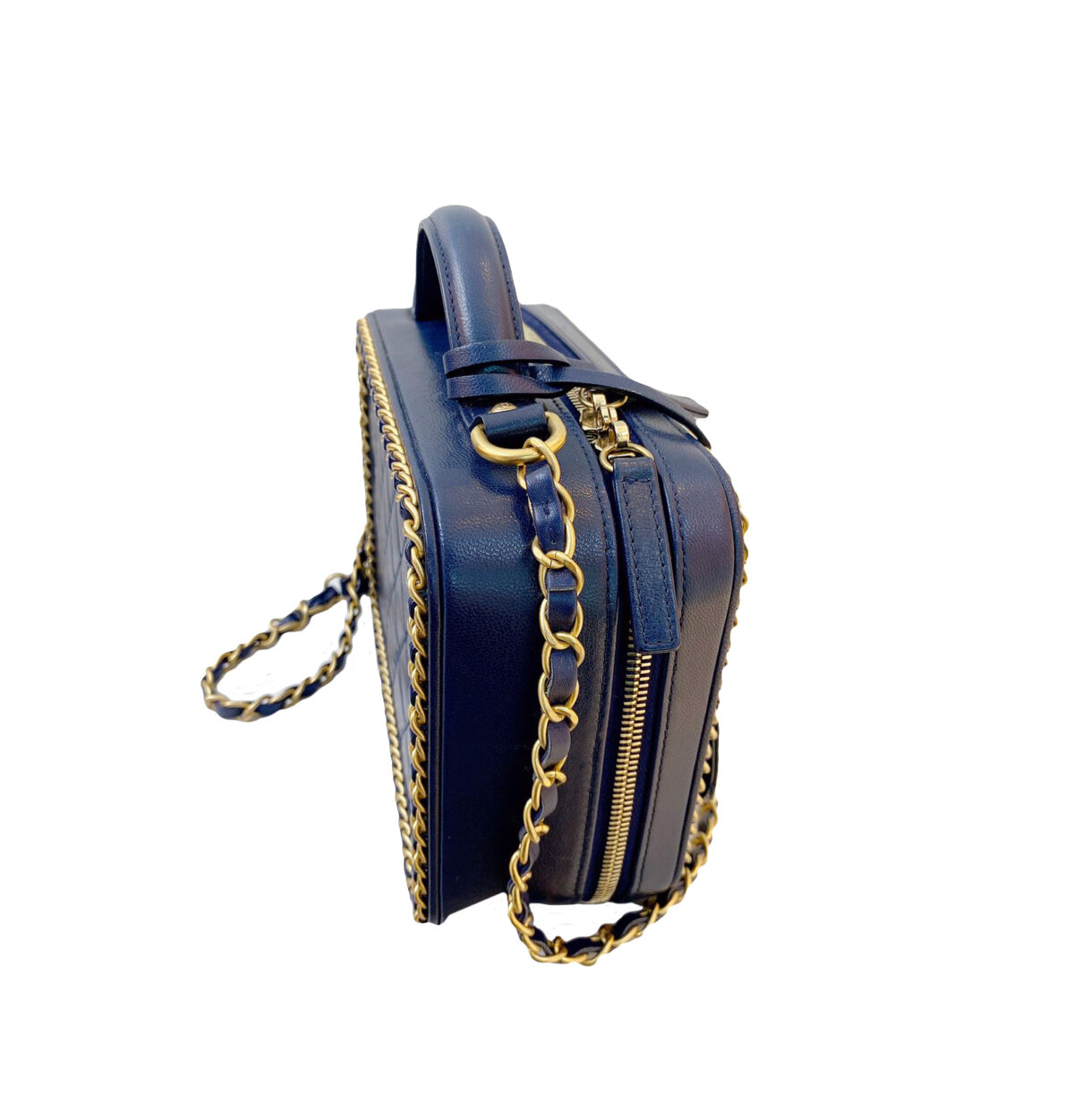 NAVY BLUE CHAIN AROUND CC FILIGREE VANITY BAG