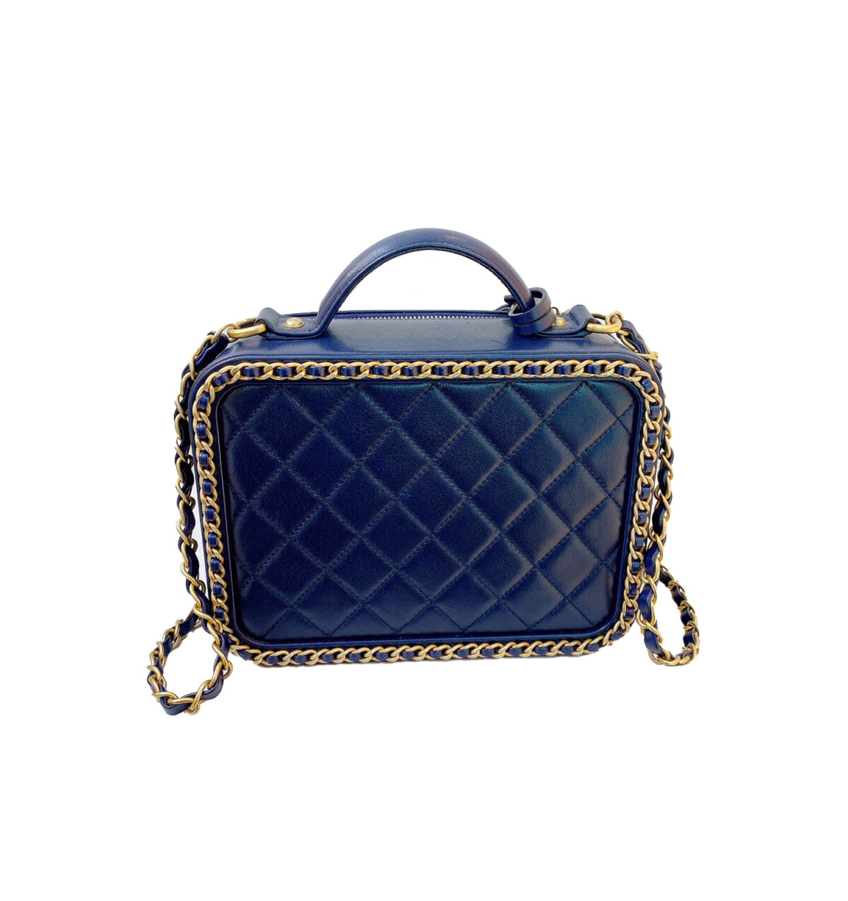 NAVY BLUE CHAIN AROUND CC FILIGREE VANITY BAG