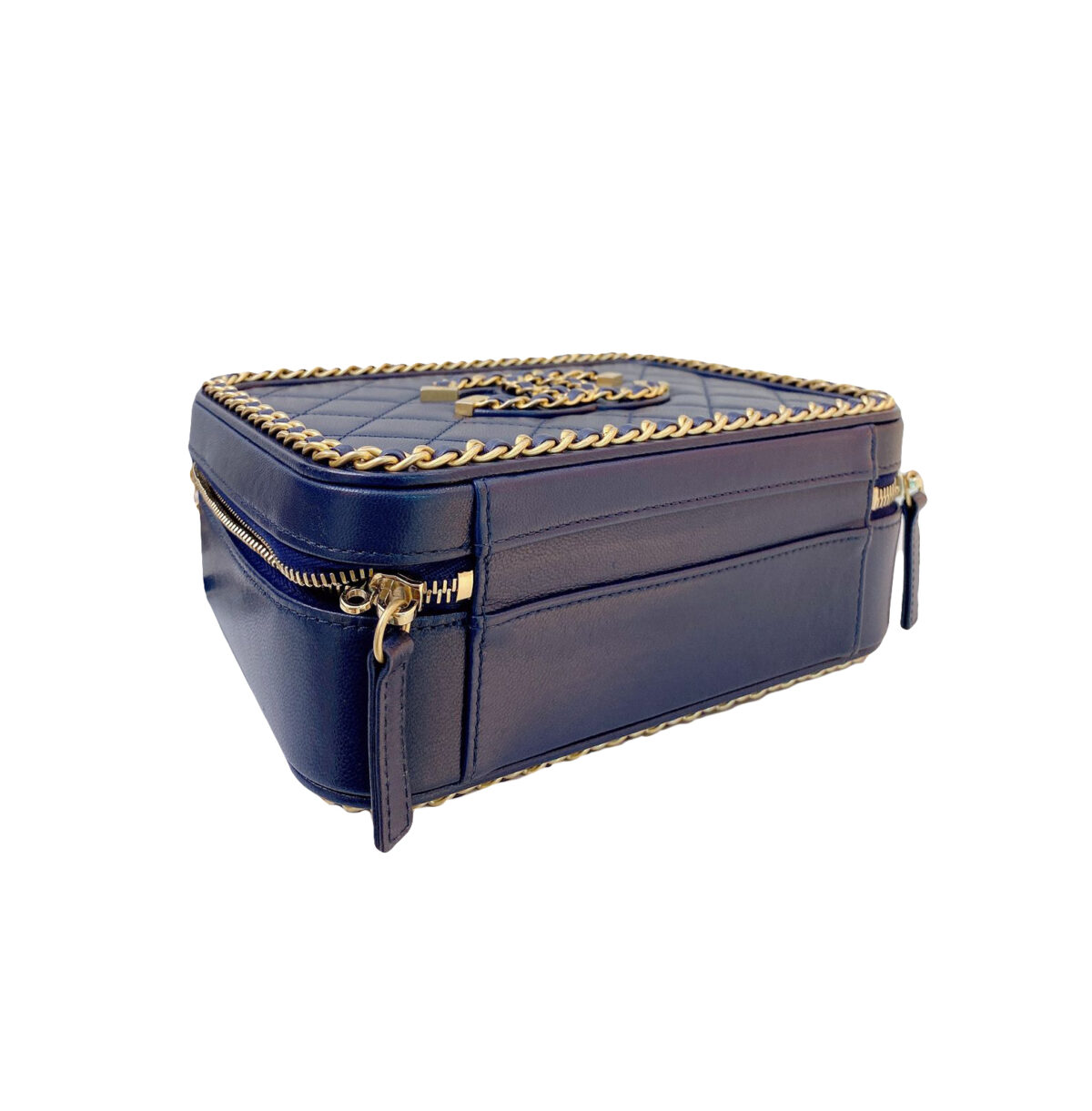NAVY BLUE CHAIN AROUND CC FILIGREE VANITY BAG