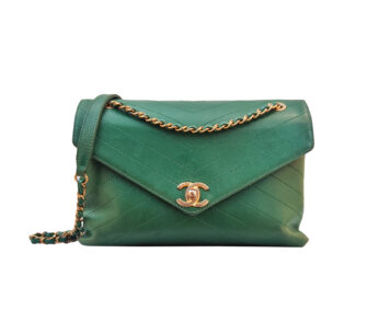 GREEN LEATHER MEDIUM ENVELOPE FLAP BAG