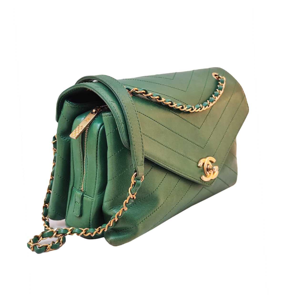 GREEN LEATHER MEDIUM ENVELOPE FLAP BAG