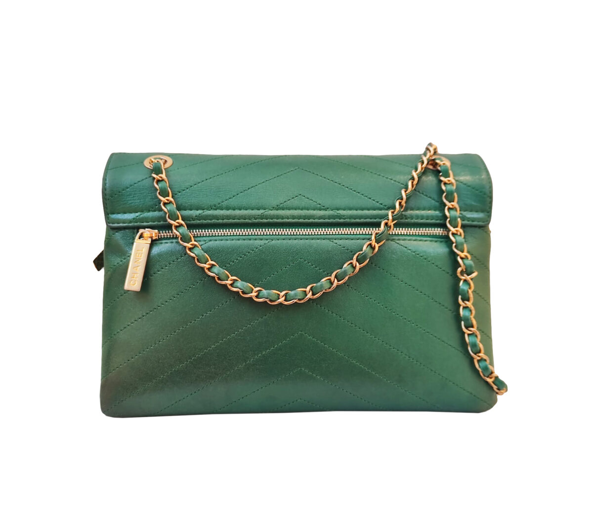 GREEN LEATHER MEDIUM ENVELOPE FLAP BAG