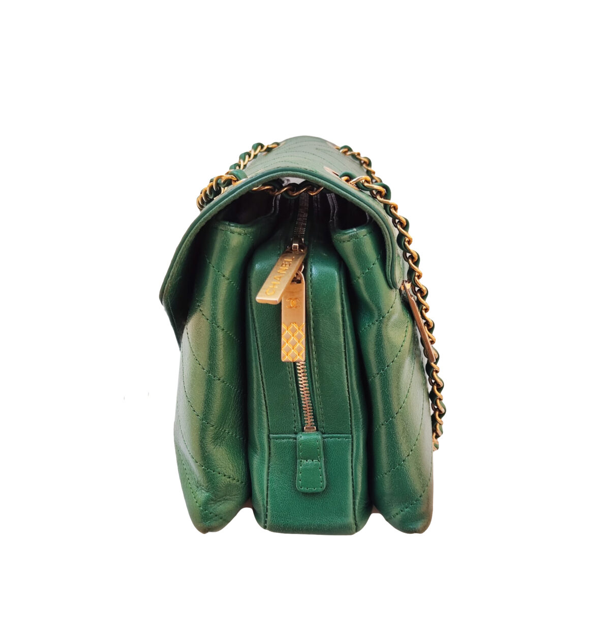 GREEN LEATHER MEDIUM ENVELOPE FLAP BAG