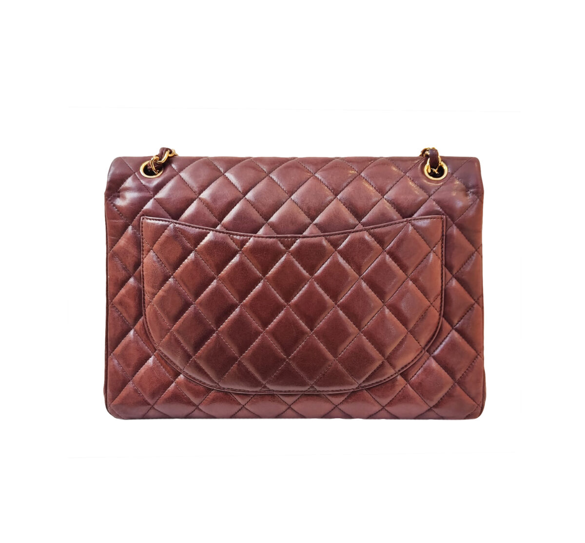 BURGUNDY LAMBSKIN QUILTED LEATHER MAXI DOUBLE FLAP BAG