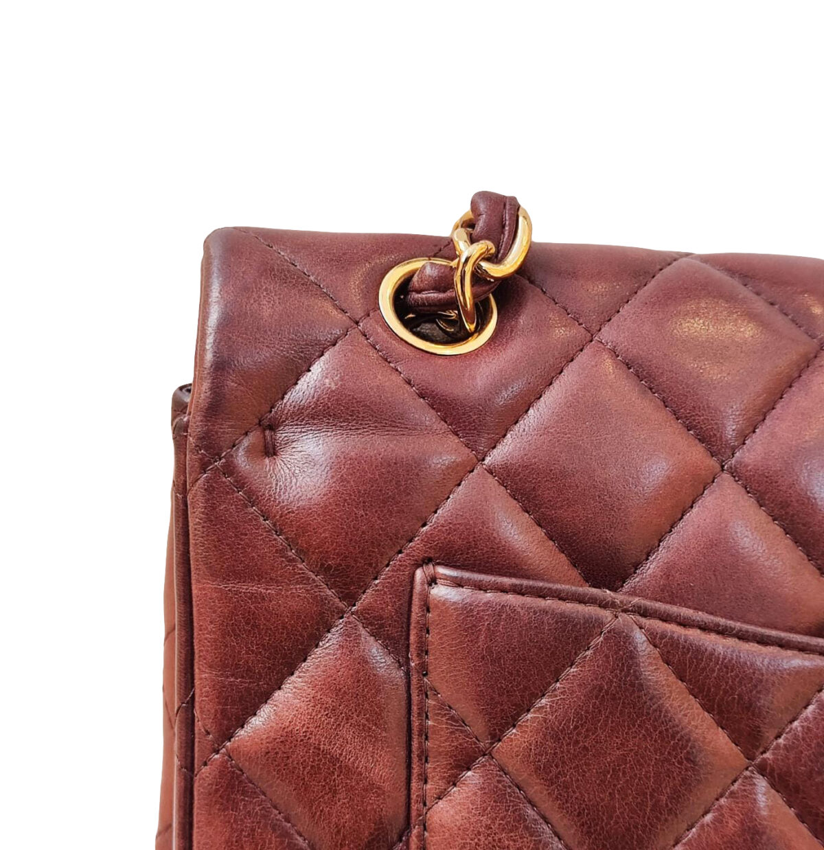 BURGUNDY LAMBSKIN QUILTED LEATHER MAXI DOUBLE FLAP BAG