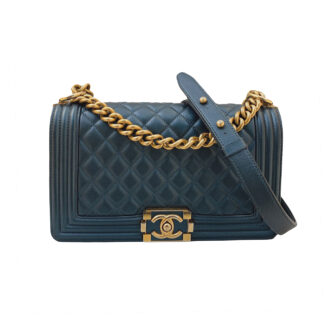 METALLIC BLUE LAMBSKIN MEDIUM LEBOY HANDBAG