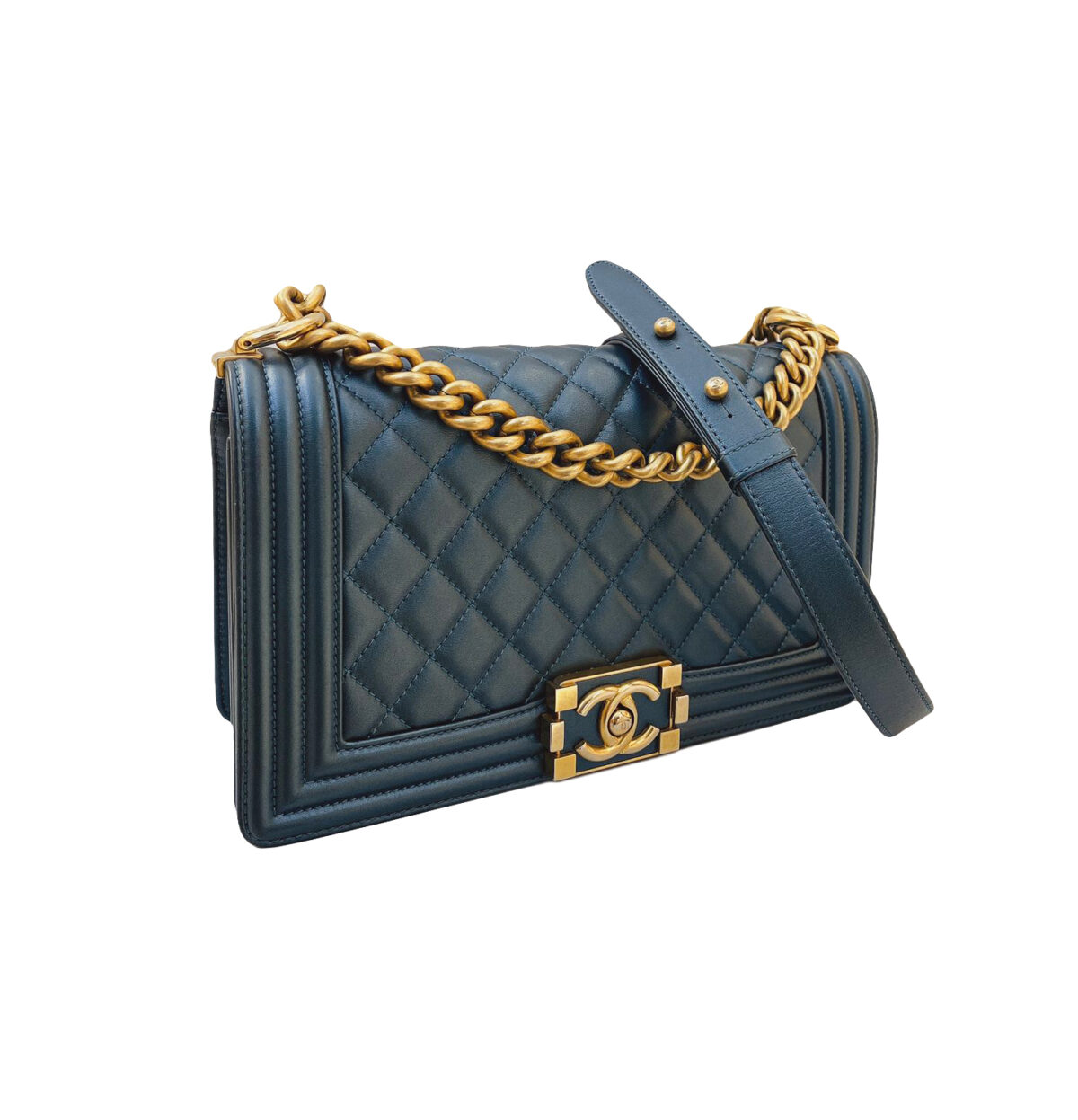 METALLIC BLUE LAMBSKIN MEDIUM LEBOY HANDBAG