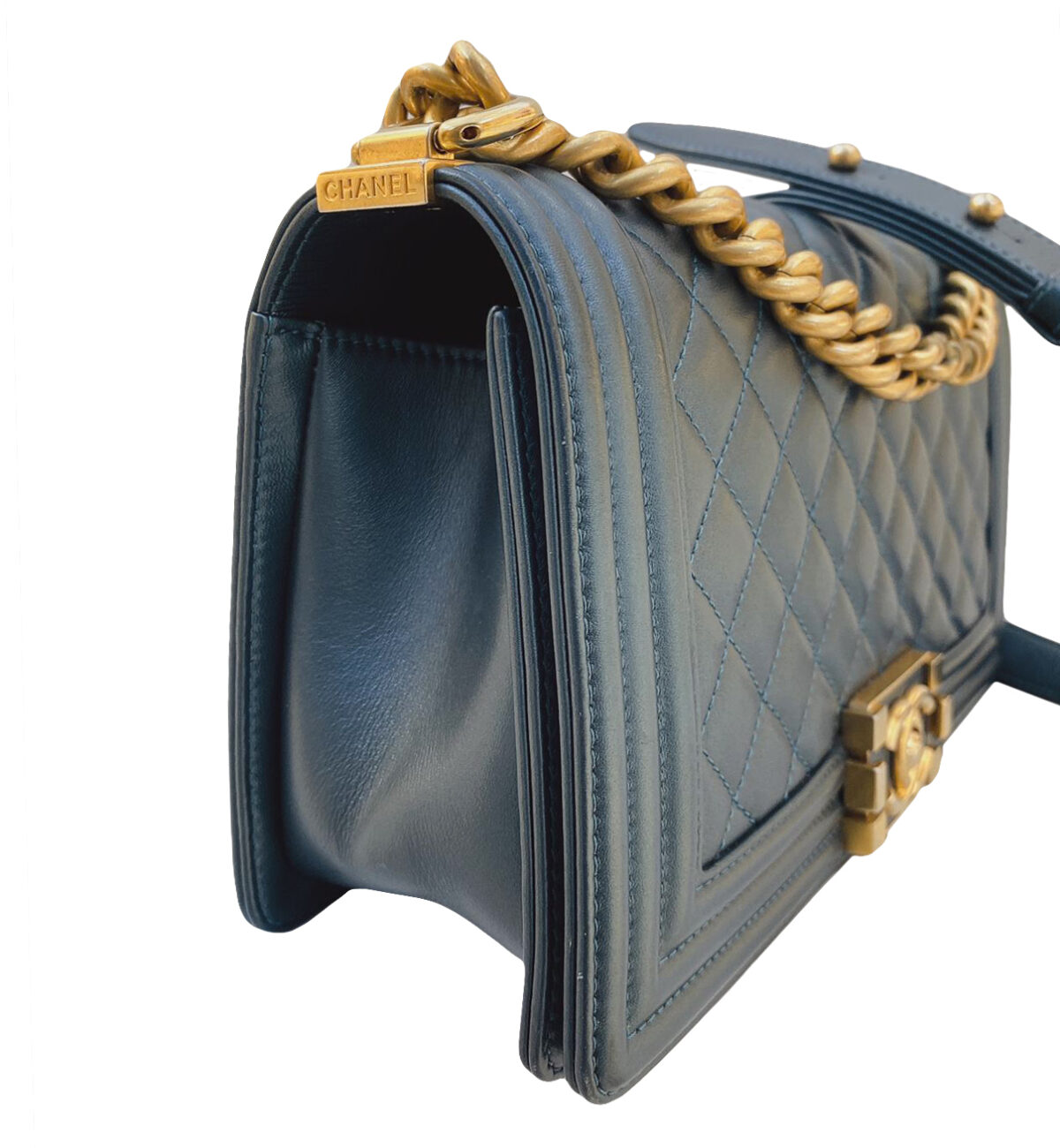 METALLIC BLUE LAMBSKIN MEDIUM LEBOY HANDBAG