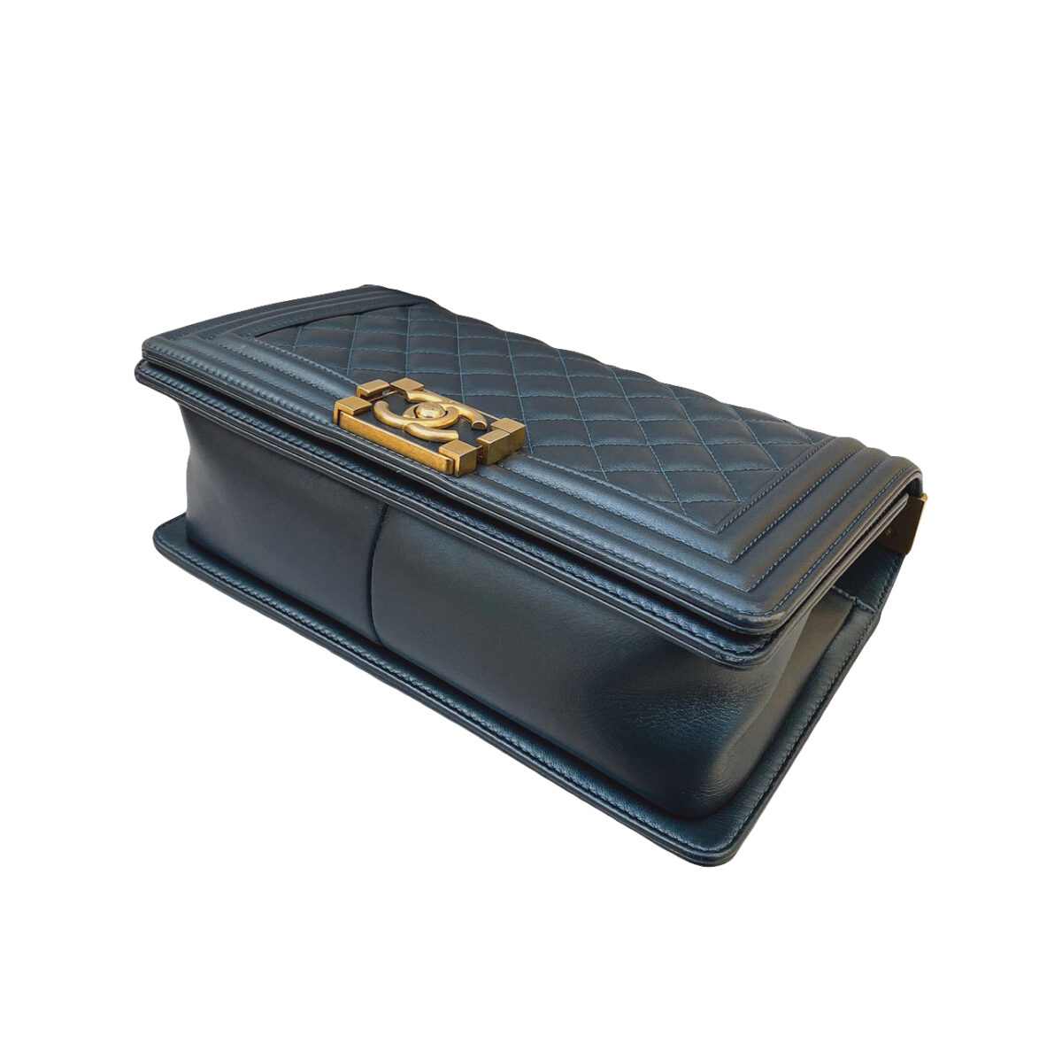 METALLIC BLUE LAMBSKIN MEDIUM LEBOY HANDBAG