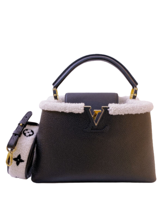 BLACK TAURILLON LEATHER WITH SHEARLING CAPUCINES MM BAG