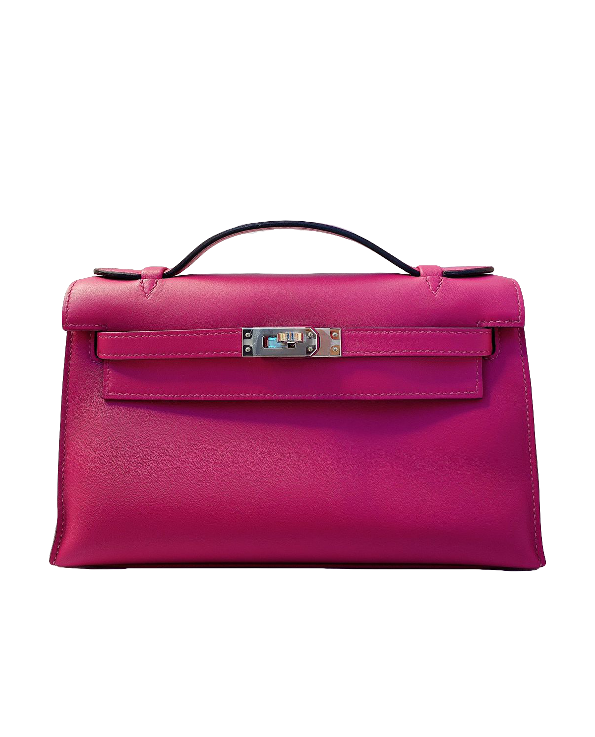 ROSE POURPRE SWIFT LEATHER KELLY POCHETTE PALLADIUM HARDWARE - styleforless