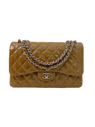 OLIVE PATENT LEATHER CLASSIC JUMBO DOUBLE FLAP BAG