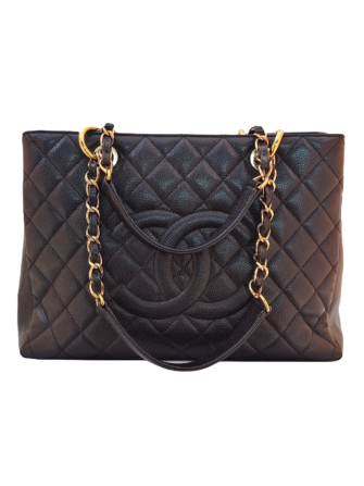 BLACK CAVIAR LEATHER LARGE GRAND SHOPPING TOTE BAG