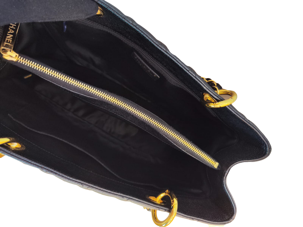 BLACK CAVIAR LEATHER LARGE GRAND SHOPPING TOTE BAG