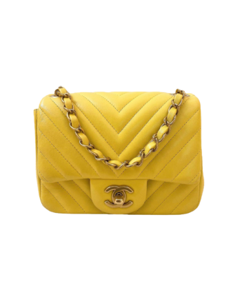 YELLOW LAMBSKIN CHEVRON LEATHER CLASSIC MINI FLAP BAG GHW