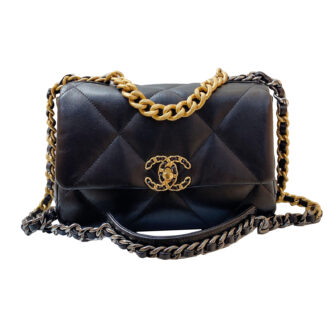 BLACK LAMBSKIN CHANEL 19 SMALL HANDBAG