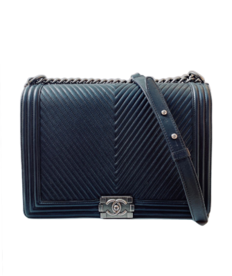 BLACK CHEVRON LEATHER LARGE LE BOY HANDBAG