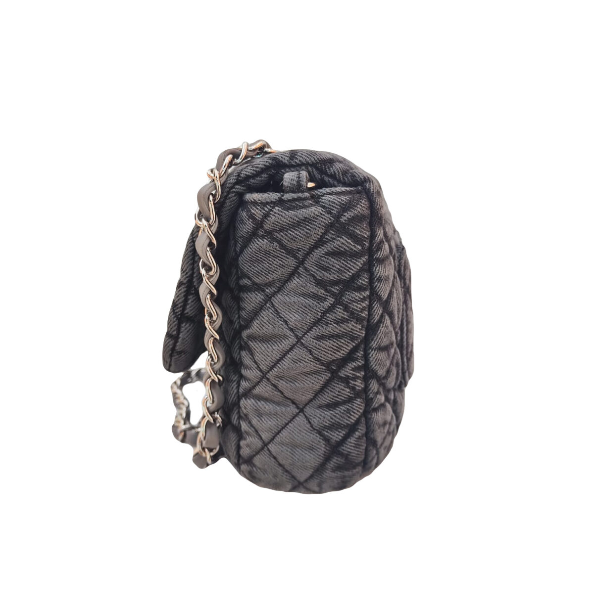 WASHED DENIM QUILTED SMAL DENIMPRESSION FLAP BAG