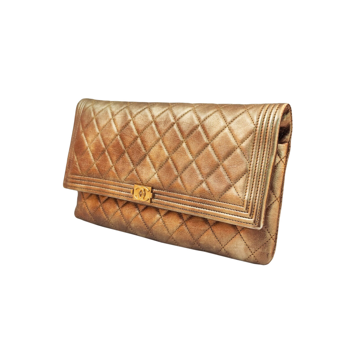 GOLD METALLIC FOLD BOY OVER CLUTCH BAG