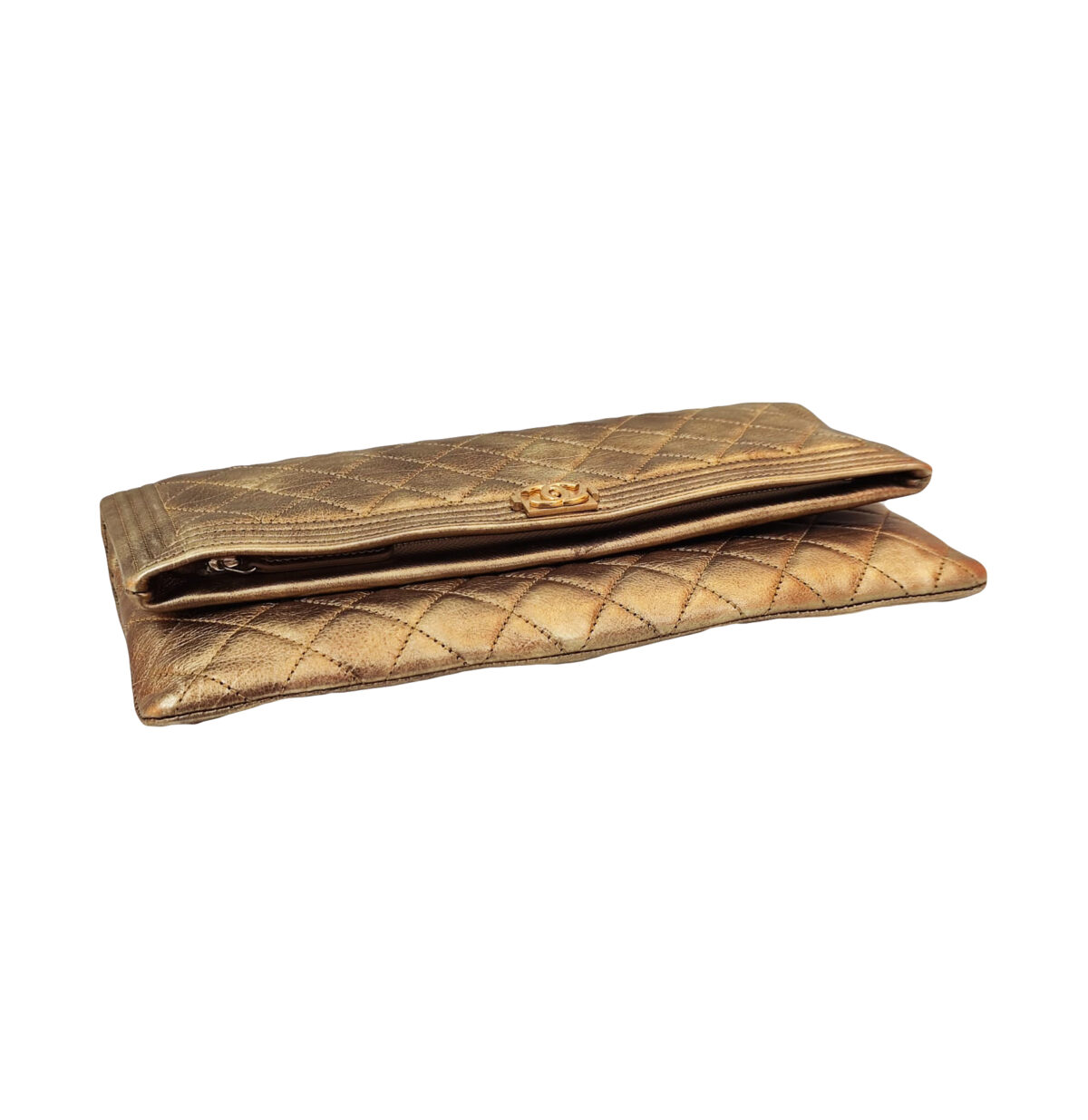GOLD METALLIC FOLD BOY OVER CLUTCH BAG