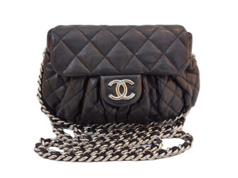BLACK QUILTED LEATHER SMALL CHAIN AROUND SHOULDER BAG