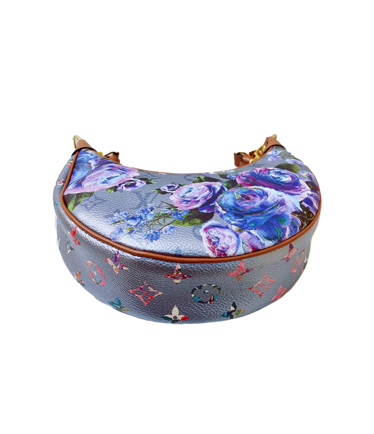 BLUE FLORAL PRINT LOOP BAGUETTE BAG
