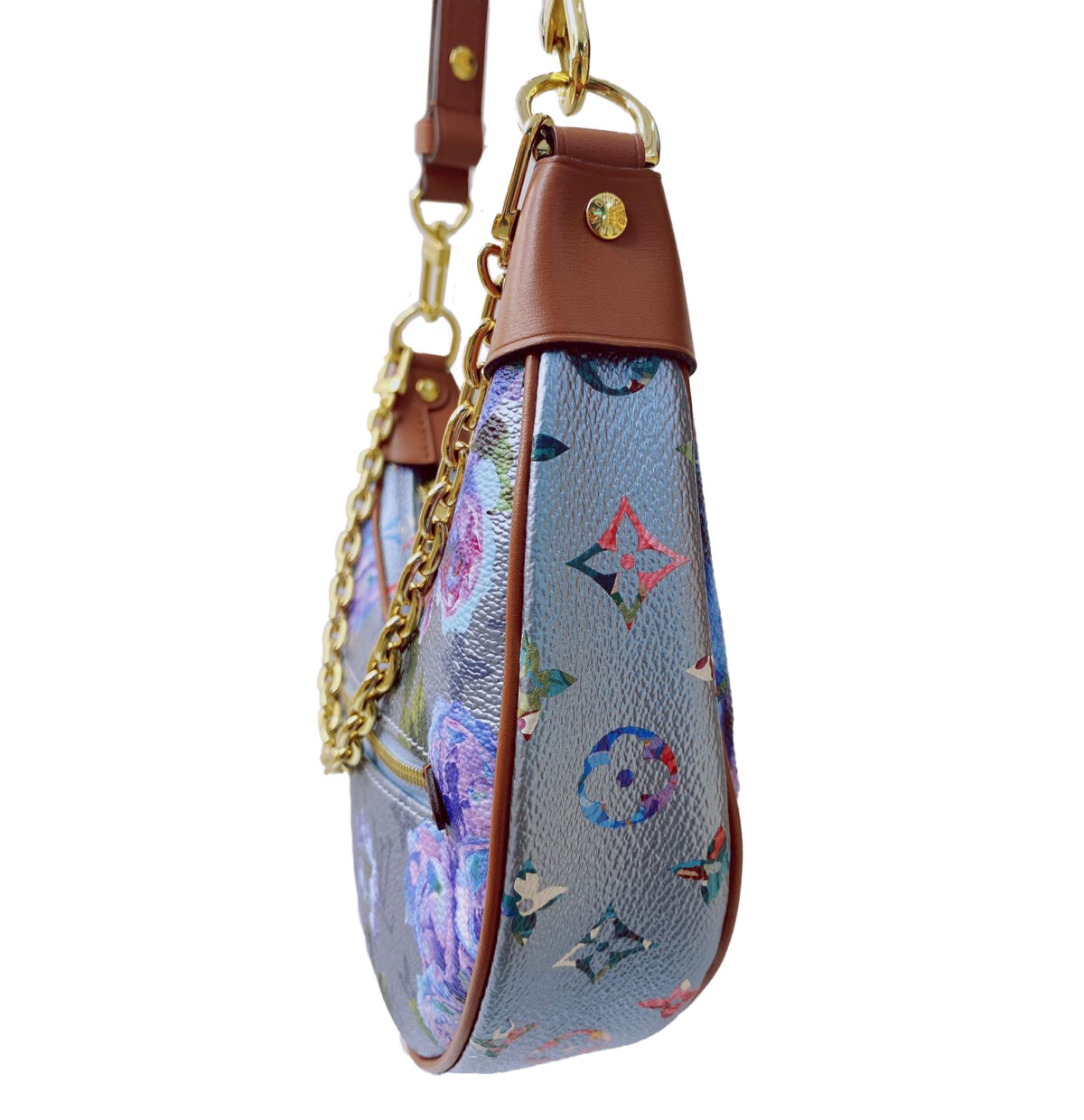 BLUE FLORAL PRINT LOOP BAGUETTE BAG