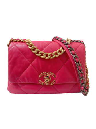 FUCHSIA SHINY LAMBSKIN LEATHER CHANEL19 SMALL BAG