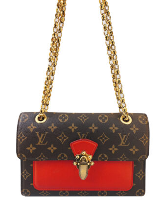 BROWN MONOGRAM CANVAS RED LEATHER VICTOIRE CHAIN BAG