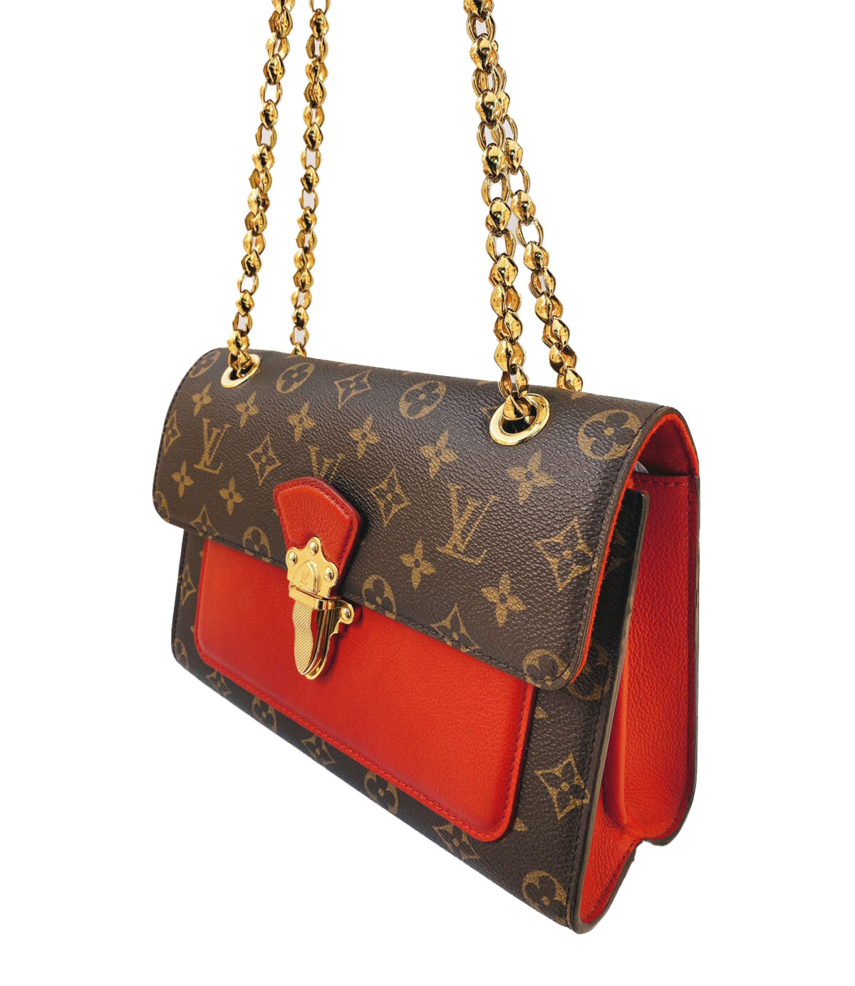 BROWN MONOGRAM CANVAS RED LEATHER VICTOIRE CHAIN BAG