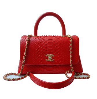 RED PHYTON EMBOSSED LEATHER COCO SMALL TOP HANDLE BAG