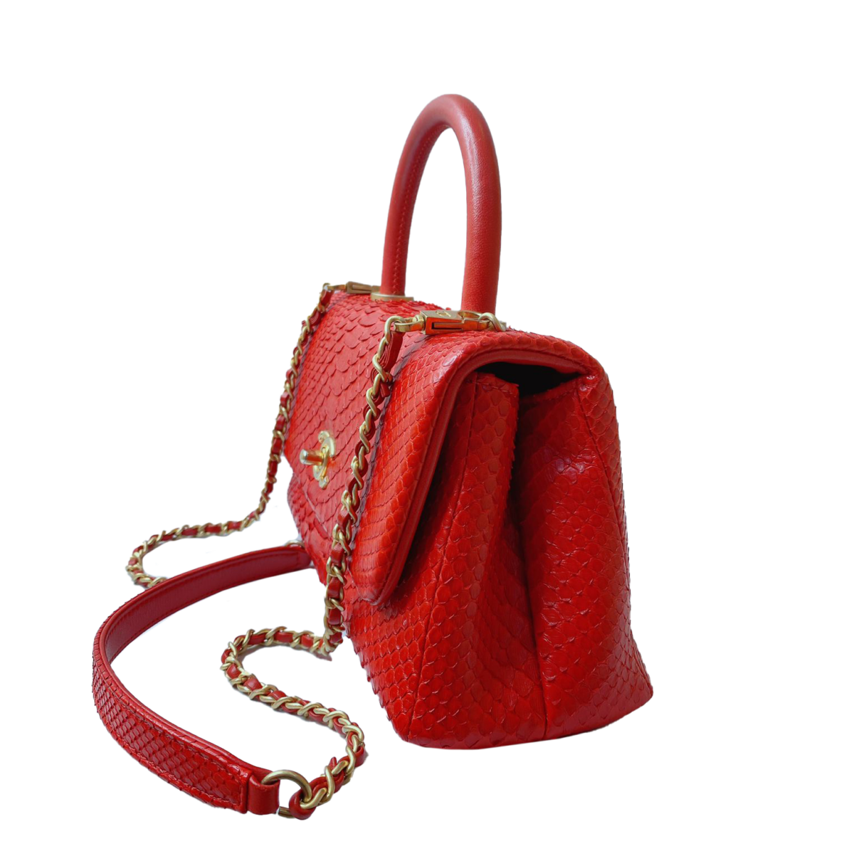 RED PHYTON EMBOSSED LEATHER COCO SMALL TOP HANDLE BAG