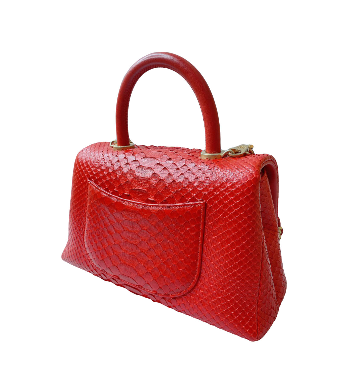RED PHYTON EMBOSSED LEATHER COCO SMALL TOP HANDLE BAG