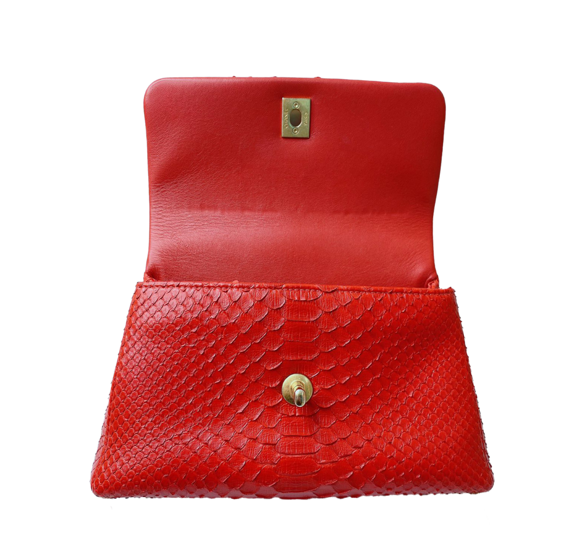 RED PHYTON EMBOSSED LEATHER COCO SMALL TOP HANDLE BAG