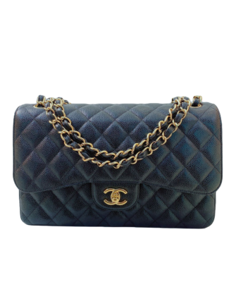 BLACK CAVIAR LEATHER CLASSIC JUMBO DOUBLE FLAP BAG GHW