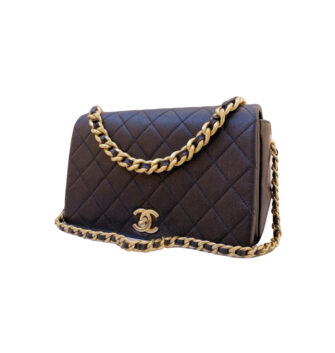 BLACK CAVIAR LEATHER CC HANDLE CHAIN FLAP BAG