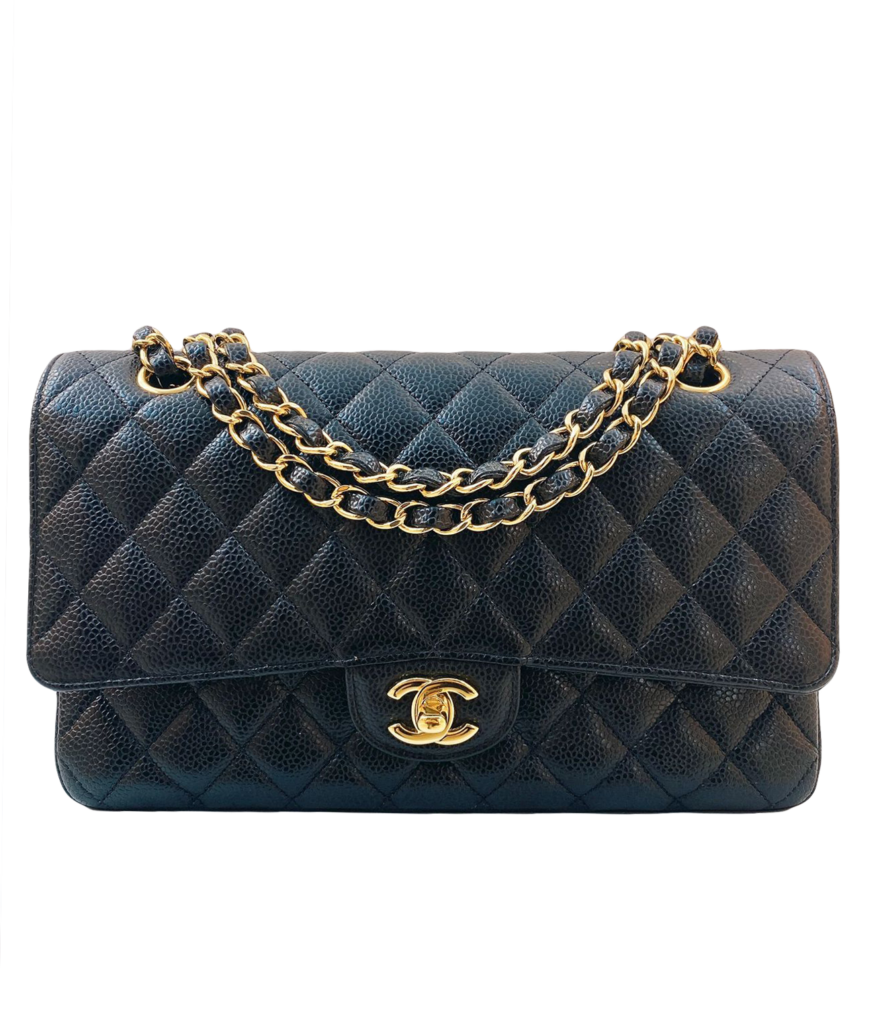 BLACK CAVIAR LEATHER MEDIUM CLASSIC DOUBLE FLAP BAG styleforless