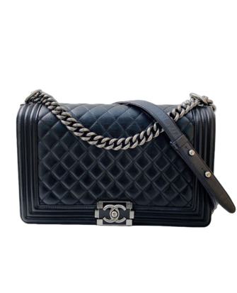 BLACK CALFSKIN LEATHER BOY HANDBAG