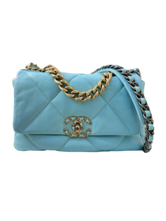 LIGHT BLUE LAMBSKIN CHANEL19 LARGE SHOULDER BAG
