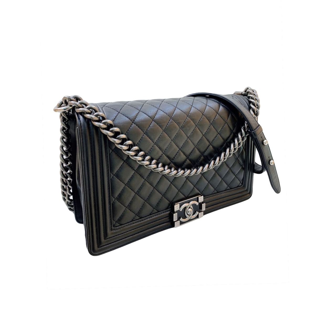 BLACK CALFSKIN LEATHER BOY HANDBAG