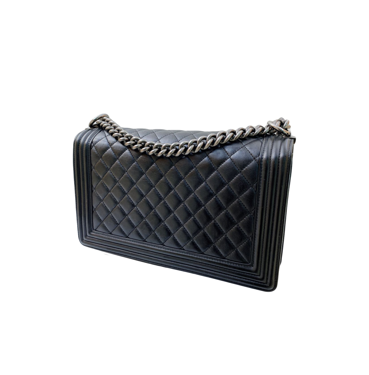BLACK CALFSKIN LEATHER BOY HANDBAG