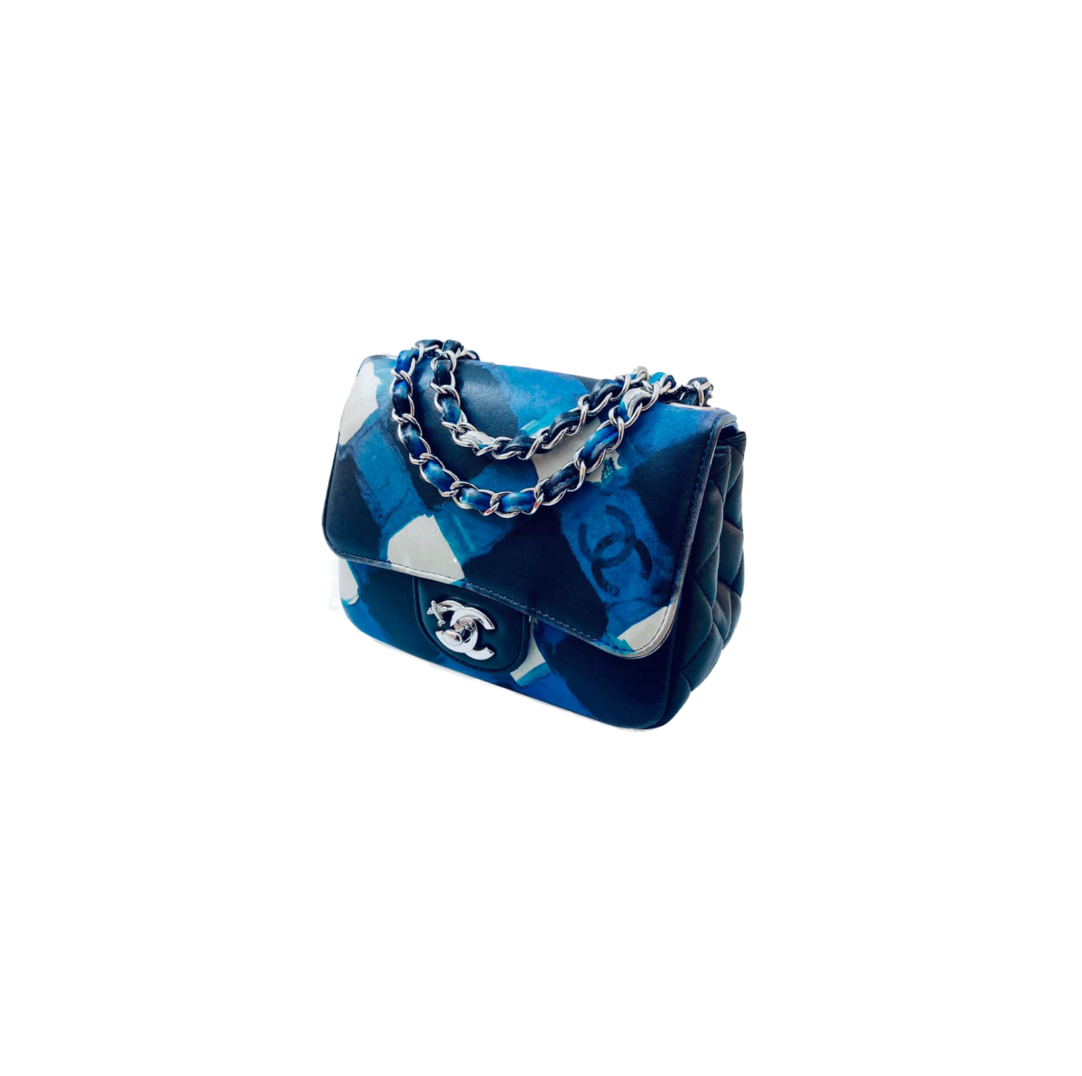 BLUE WHITE AIRLINES MINI SQUARE CLASSIC FLAP BAG